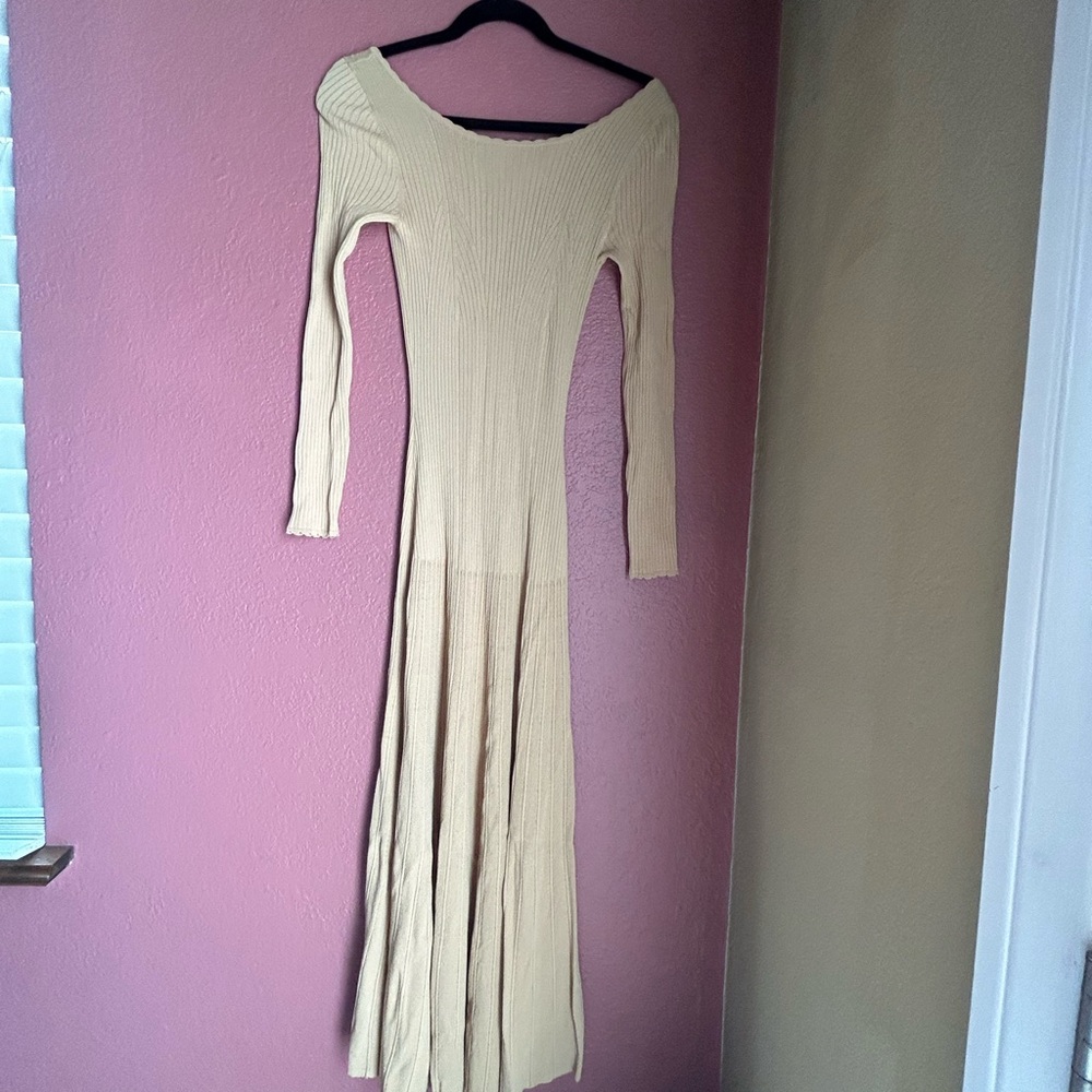 Sandro Tan long knit dress